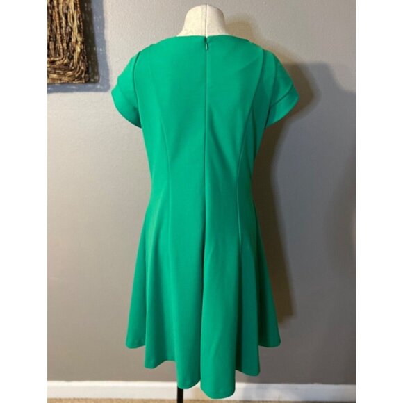 DKNY A Line Dress 8 Green Short Tulip Sleeve A Line Stretch Career Church - Picture 3 of 7
